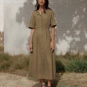 Jenni Kayne Day Dress Linen in Khaki Lagenlook Sustainable Women's Size M
